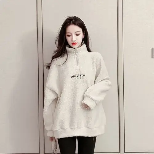 Осенний и зимний свитер для молодых женщин, Корея, новая мода, мех ягненка, вышитая надпись, куртка, Женская Повседневная рубашка для студентов - Цвет: white