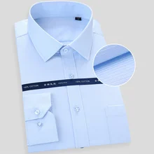 High Quality Non-iron Men's Long Sleeved Dress Shirt White Blue Business Casual Male Social Regular Fit Plus Size