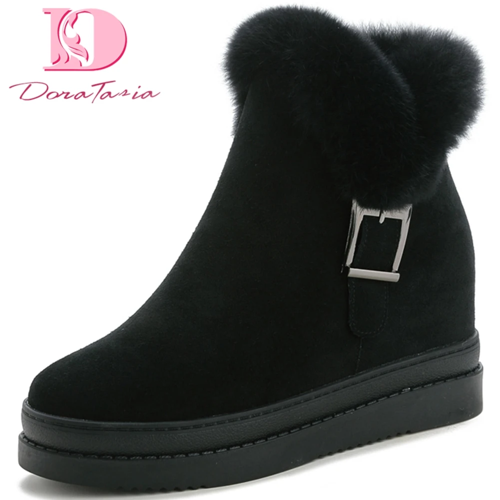 

Doratasia New Fashion Cow Suede Autumn Winter Shoes Woman Boots Female Platform Increasing Heels Ankle Boots Women Shoes