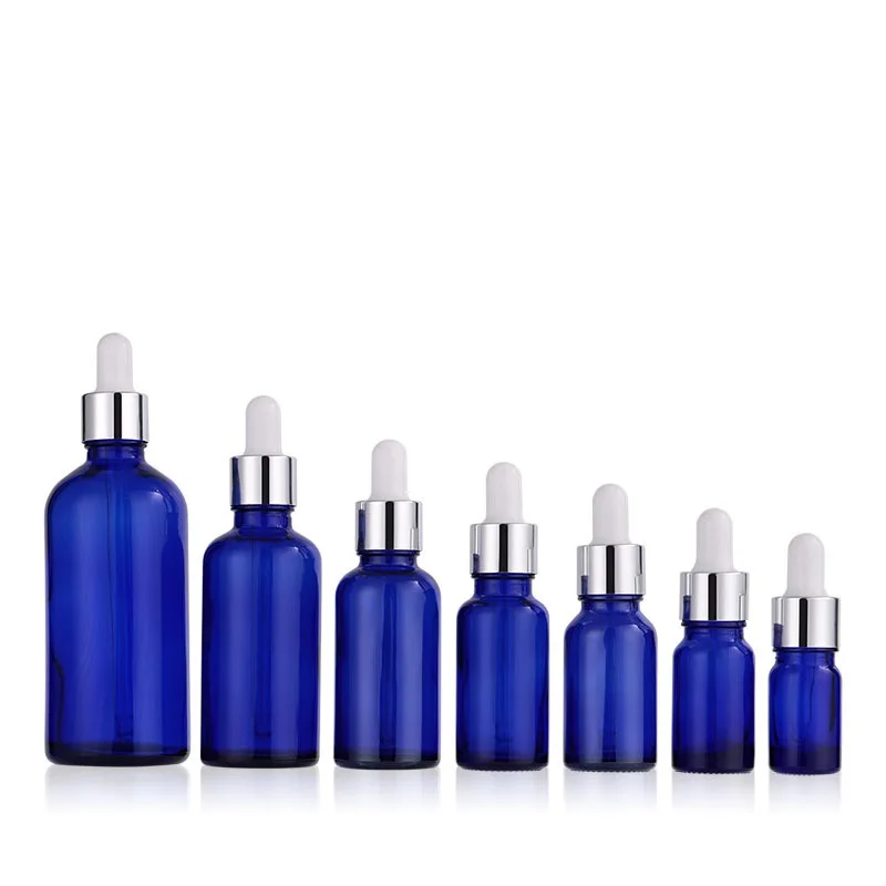 

Empty Bottle Glass Dropper Blue Perfume Cosmetic Packaging 5ml~100ml 10pcs Container Vials Serum Essential Oil Dropper Bottles