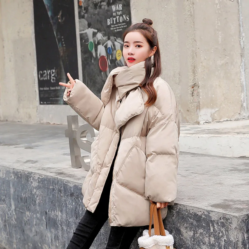 

2018 Winter Fashion Comfortable Cotton-padded Clothes/Cotton Coat Crew Neck Mid-length Trend Elegant