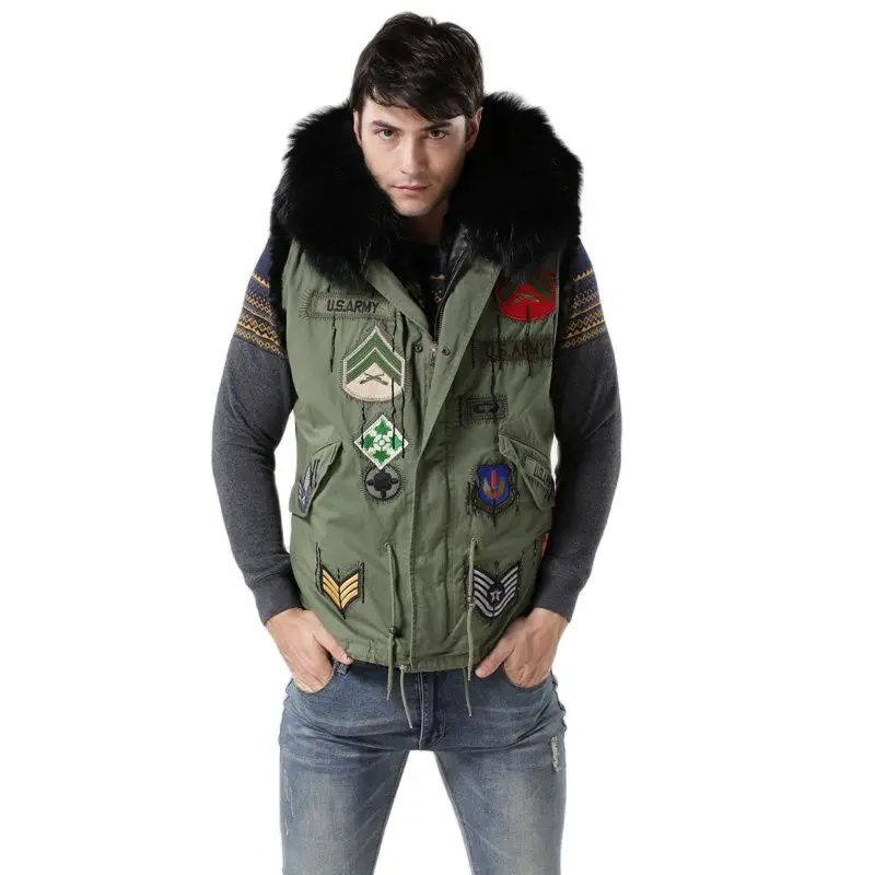 

Мужская зимняя куртка, черный жилет с капюшоном, Мужская парка армейского зеленого цвета, Мужская зимняя одежда с черным мехом внутри