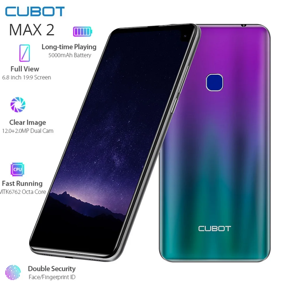 Смартфон CUBOT MAX 2 4G, 6,8 дюймов, Android 9 Pie, Восьмиядерный процессор MT6762, 2,0 ГГц, 4 Гб ОЗУ, 64 Гб ПЗУ, отпечаток пальца, 5000 мАч, мобильные телефоны