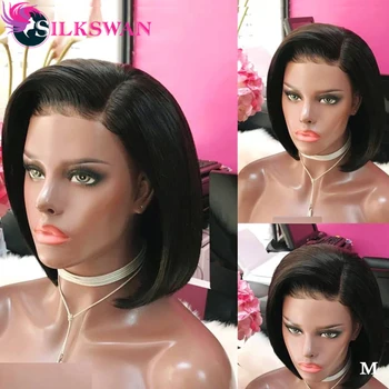 

Straight Pixie Wigs Silkswan Brazilian Remy Hair 13*4 Lace Front Wigs Preplucked Hairline Short Bob Wigs For Women #1B