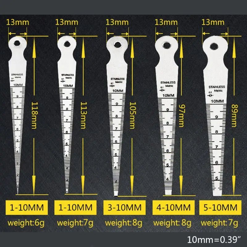 5 шт. 1-10 мм конус из нержавеющей стали манометр апертура весы Клин щупа для сверла отверстие измерительные инструменты 5 веток линейка