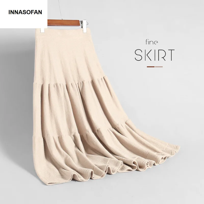 INNASOFAN трикотажная юбка Женская осенне-зимняя юбка с блестками Высокая талия модная Высококачественная шикарная Однотонная юбка