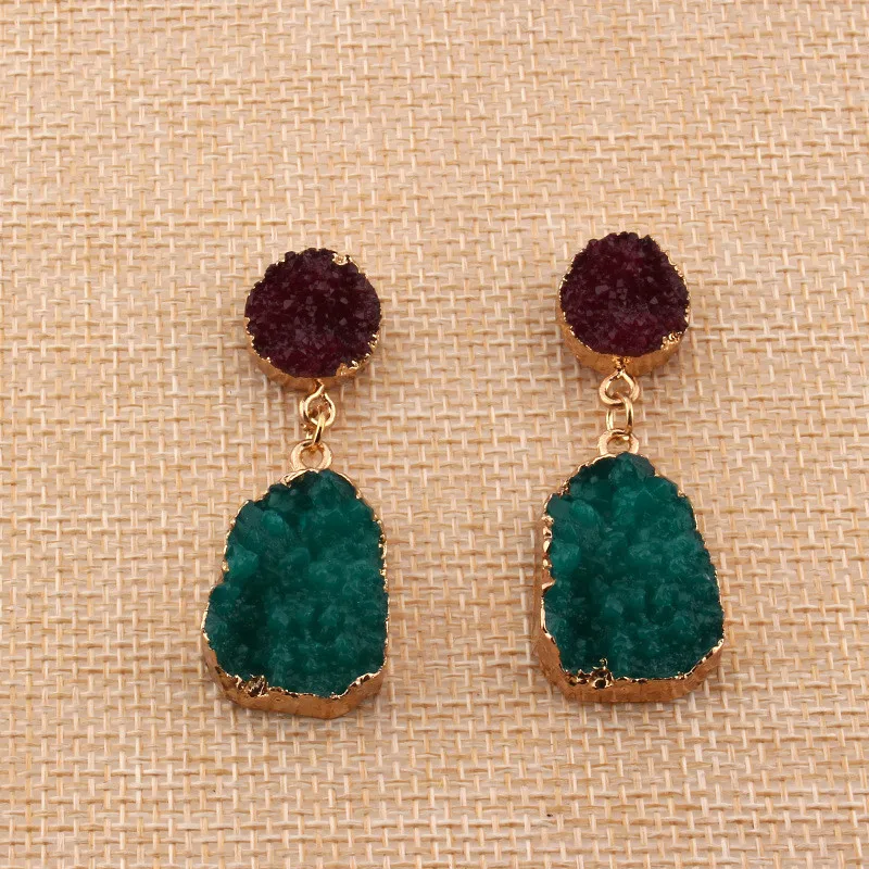 Hot Vintage Stone Druzy Resin Earrings Irregular Geometric Drop Earrings For Women Jewelry Statement Gifts For Women Accessories (5)