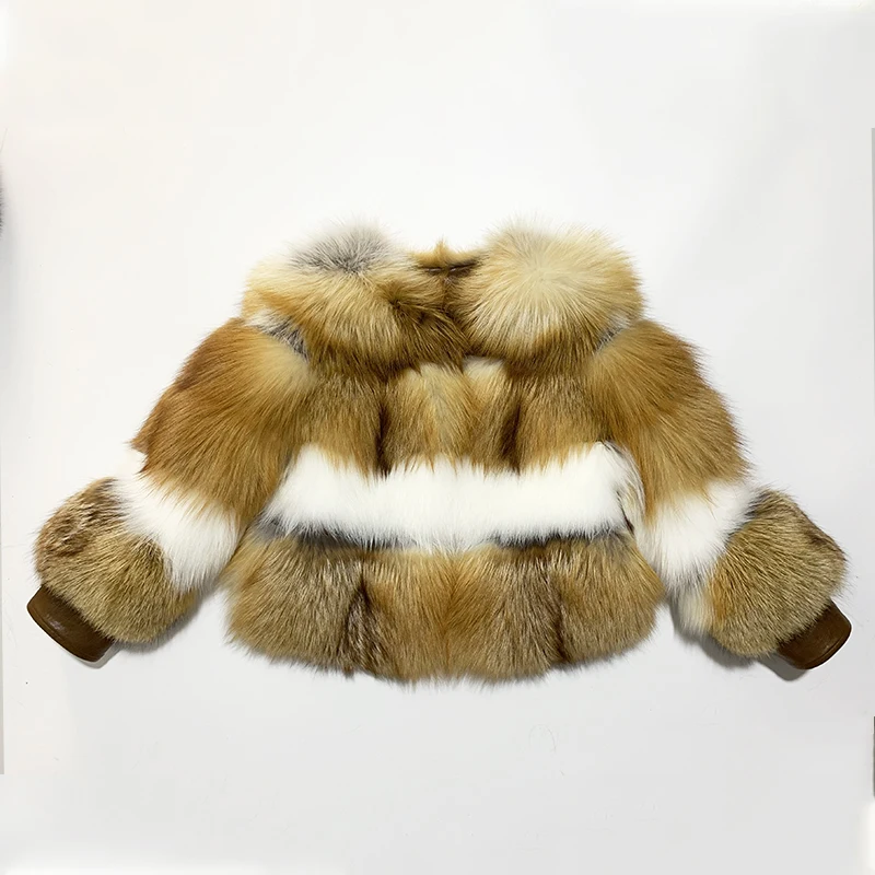 Роскошная короткая стильная шуба из натурального меха лисы Рекс с белым лисьим мехом, куртка из натурального меха с манжетами из натуральной кожи, зимняя верхняя одежда из натурального меха rf2019 - Цвет: Natural Color