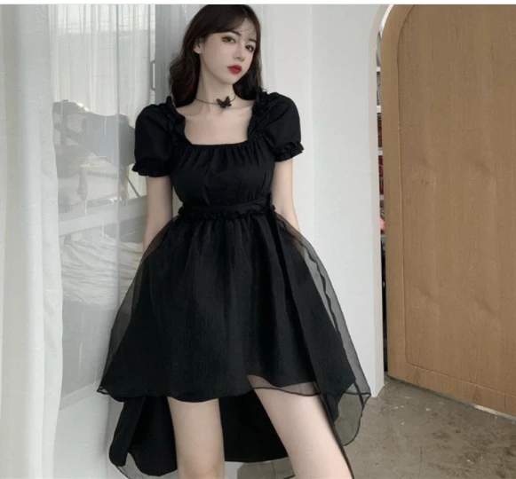 Vestido corto informal Harajuku Y2k para Ropa coreana Vintage de verano, color negro Irregular, gótico|Vestidos| - AliExpress