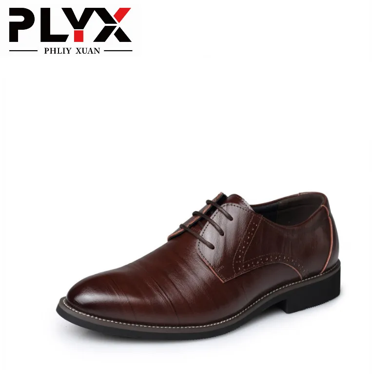 PHLIY XUAN/Новинка года; Мужские модельные туфли; кожаные свадебные туфли; офисные туфли-оксфорды; zapatos hombre; коричневые туфли; большие размеры 38-48 - Цвет: Brown