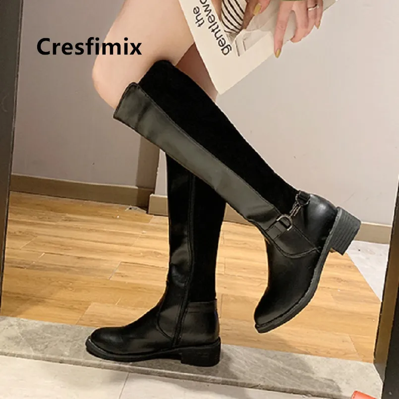 a Cresfimix/женские красивые ботинки черного и серого цвета с высоким голенищем на нескользящей подошве; женские модные милые осенние высокие сапоги; botas femininas; C7028 - Цвет: a