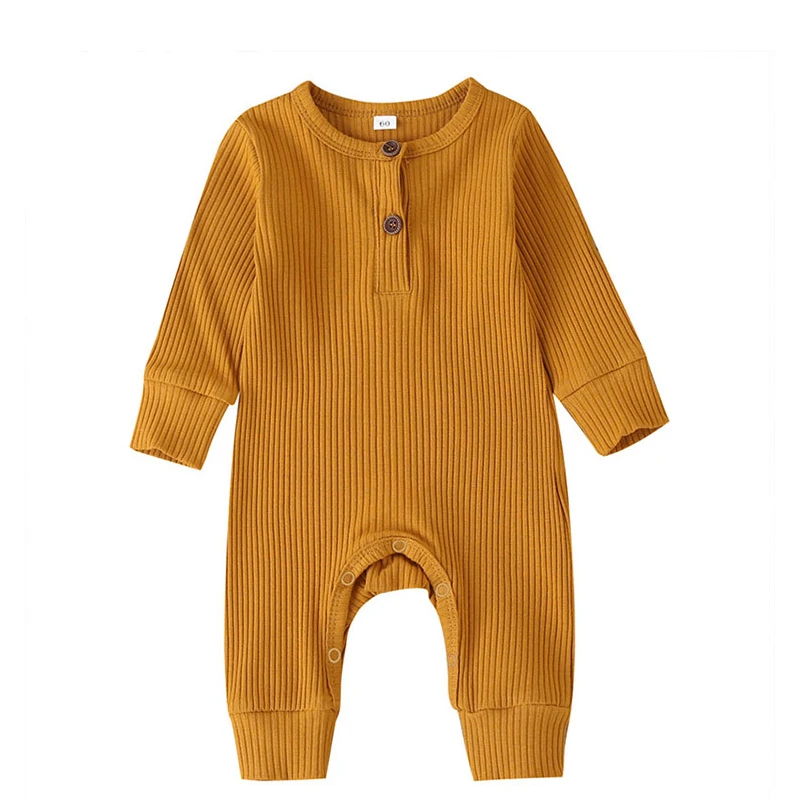 

Summer Unisex Newborn Baby Clothes Solid Color Baby Rompers Cotton Long Sleeve Toddler Romper Home Clothes 3-18 Months
