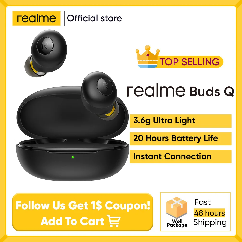  Realme наушники BudsQ наушники вкладыши TWS с Ture Беспроводной Bluetooth 5,0 под открытым небом до автоматического подключения 20 ч Срок службы Батар…