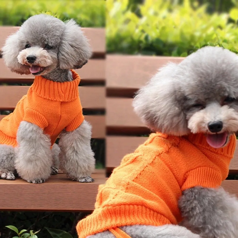 Pet Warm Knitted Jumper Solid Colors Cat Dog Three-dimensional Cross-knit Crochet Sweater Coat Jacket Clothes Pet Supplies