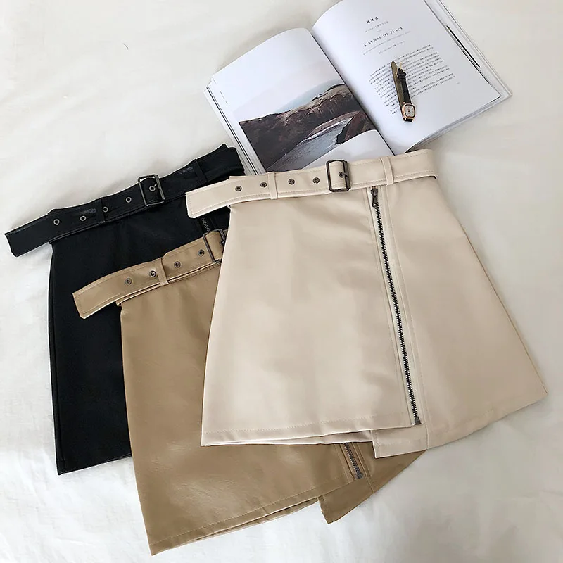 Gagarich Женская юбка осень мода новая корейская мода Высокая талия необычная молния из искусственной кожи трапециевидные юбки