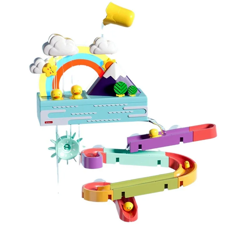 Juguetes de baño para bebés, tubería de ducha eléctrica con luz de arco iris, patos amarillos, vías deslizantes, juguete para juego acuático educativo