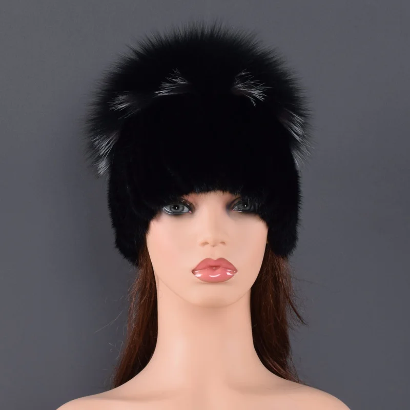 Высококачественный норковый меховой головной убор для женщин, шапки из натурального меха норки с роскошным большим помпоном, меховые шапки с помпонами, зимняя женская шапка