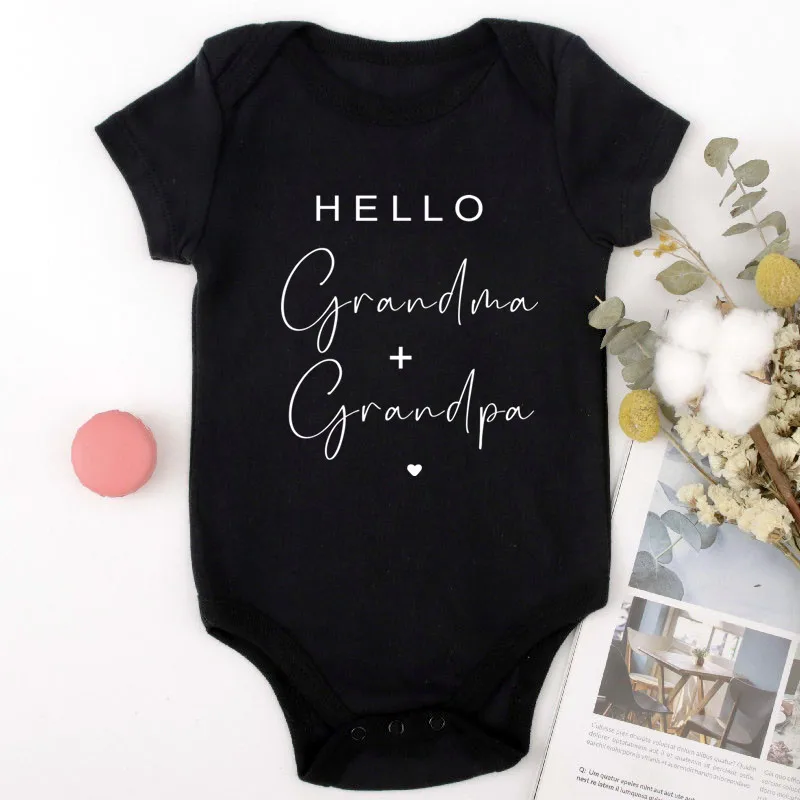 

Pregnancy Announcement To Be Grandparents Hello Grandma & Grandpa Baby Bodysuits Infant Baby Boy Girls Clothes Baby Shower Gift