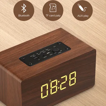 

Wooden Bluetooth Speaker Alarm Clock Wireless Portable HiFi Shock Bass Altavoz TF Soundbar MP3 Speaker FM Radio Microphone