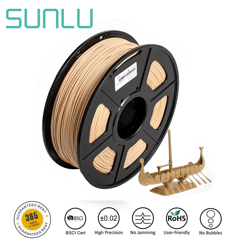 

SUNLU 1.75mm 1KG WOOD 3D Printer Filament +-0.02MM Tolerance Wood 100% no bubble with CE certificate