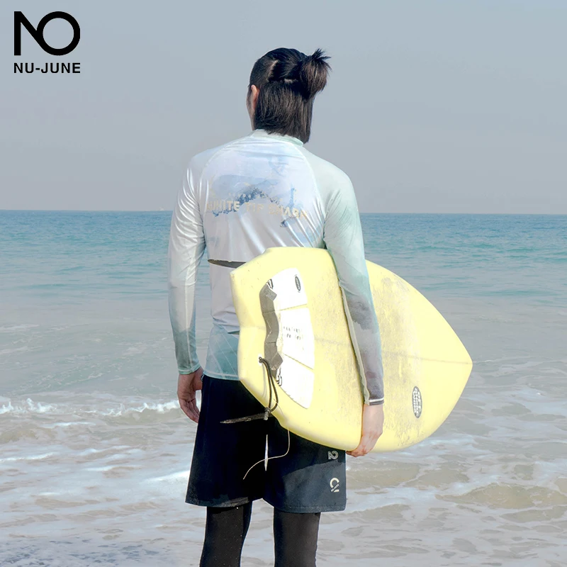 Nu-June 50UV Protect Surfing Rash Guard Men Swimwear Long Sleeve Swimsuit Mens Rashguard Surf Shirt For Swimming Sail 5