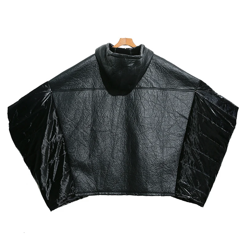 [EAM] Свободная Черная куртка из искусственной кожи, новинка, с капюшоном, с длинным рукавом летучая мышь, Женское пальто, модное, Осень-зима, 1K446