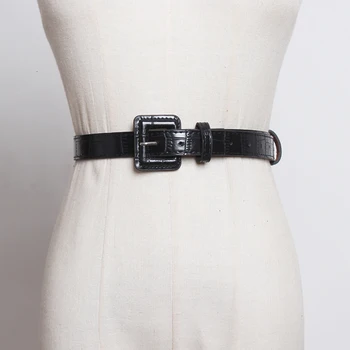 

Pu Leather Black Ulticolor Long Wide Belt Personality Women New Fashion Tide Ll-match Utumn Winter 2020 1530