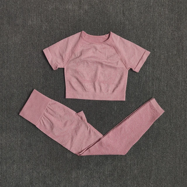 2/3/5PCS Seamless Women Yoga Set Workout Sportswear Gym Clothing Fitness Long Sleeve Crop Top High Waist Leggings Sports Suits Pink