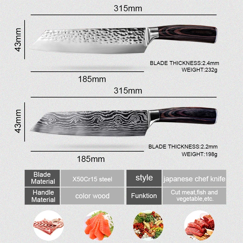 Japanese Chef Knife Handmade Forged Kiritsuke Kitchen Knife Stainless Steel Knife for Meat Fruit Fish Vegetables Butcher Knife