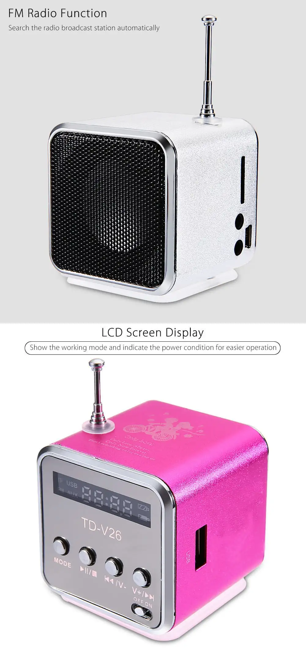 Mini TD-V26 Digital FM Radio Speaker Portable FM Radio Receiver With LCD Stereo Loudspeaker Support Micro TF Card A2