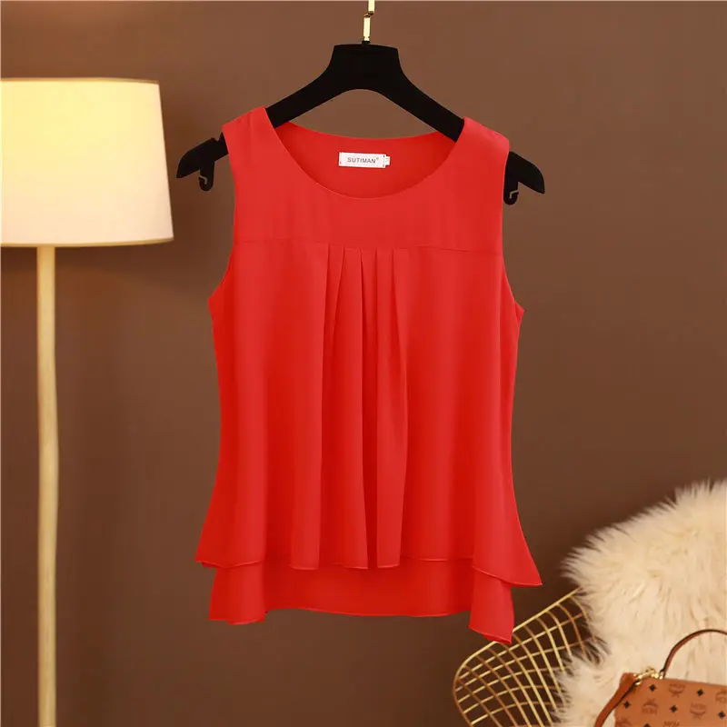 2022 Summer obesity All-Matching Chiffon Blouse Plus Size 6XL Women Sleeveless Beautiful Self-cultivati Shirt blouse Show thin