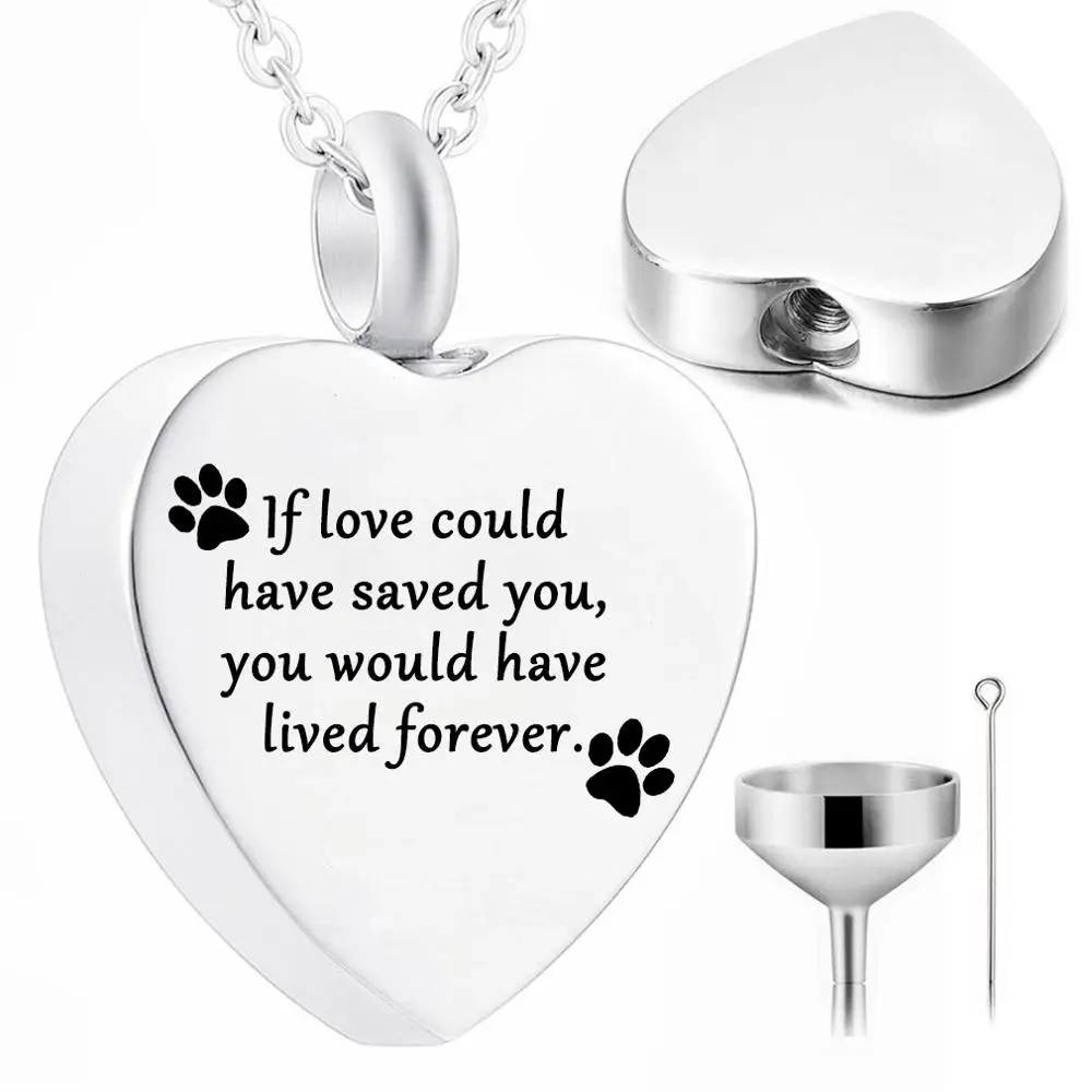 Dog Or Cat Ashes Keepsake Paw Print Sm Heart Urn Necklace Memorial Jewelry 