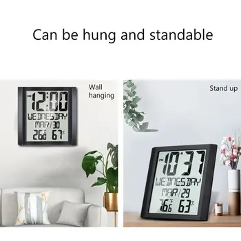 

Wall Clock Extra Large Digital Display Time Day Calendar Indoor Thermometer Hygrometer Table Desk Stand & Wall Hanging