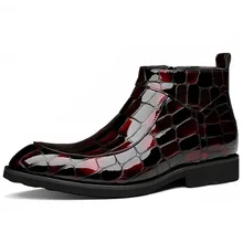 2019 Classic Style Genuine Leather Men Ankle Boots Patent Leather Crocodile Pattern Formal Shoes Luxury Dress Boots