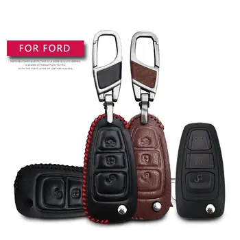 

Leather Car Key Case Cover For Ford Ranger C-Max S-Max Focus Galaxy Mondeo Transit Tourneo Custom Protection Key Shell Skin Bag