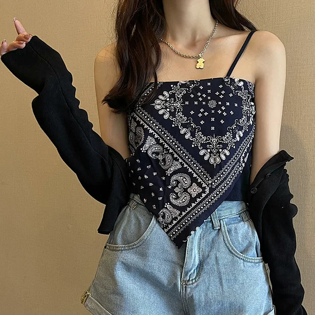 Bohemian Camisole Vintage Patched Knit Top Women Tank Crop Girl Sexy Bellyband Sleeveless Short Shirts Camis  4