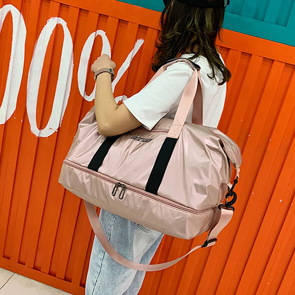 Розовая сухая большая сумка, обувь с ремнем для влажного разделения, сумка для положения, Большая вместительная спортивная сумка для путешествий, женская сумка, настоящая# ZD