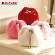 Роскошные милые плюшевые Сумки и кошелек для конкурсов красоты для маленьких девочек маленький шерсть волосы шнурком ведро сумки через плечо для женщин кожаные сумки на плечо с сумочкой в тон розового цвета