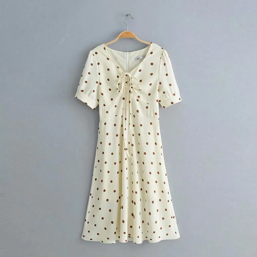 

2019 New Style Women's Dress Europe And America Fashion Polka Dot Printed Lace-up Long Skirts Dress