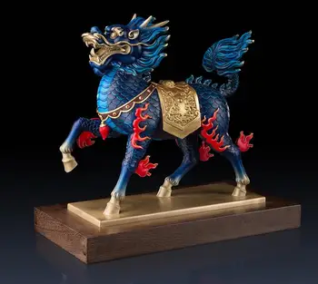 

18.5 inches Chinese Art Deco Pure Brass painted Foo Dog Lion dragon Kylin sculpture Decoration Home Furnishings Gift Statue