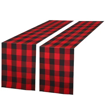 

2 Pack 13 x 108 Inch Table Runner Cotton-Polyester Blend Handmade Black and Red Plaid for Family Dinner, Outdoor or Indoor Parti