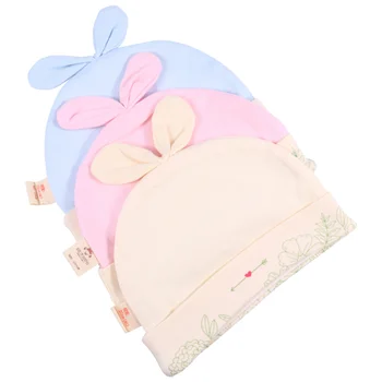 

3PCS Adorable Heart Pattern Ears Design Cotton Hat Soft Comfortable Cap Baby Hat Newborn Cap for Spring Summer Decoration (Blue,