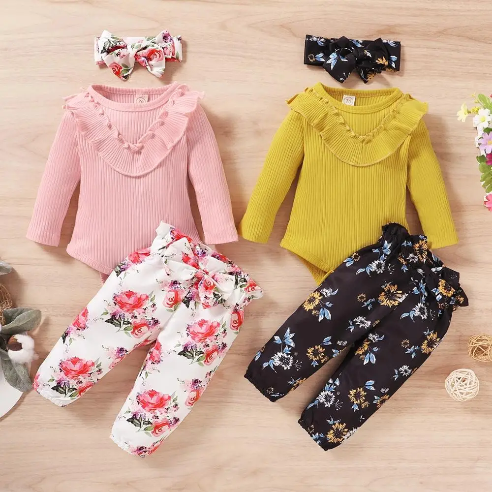 

PatPat New Arrival Autumn and Spring 3pcs Baby Girl Sweet Floral Baby's Sets Long-sleeve Romper Infant Clothing Outfits
