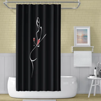 

Solid Modern Black Shower Curtains Waterproof Fabric Plain Bath Curtains for the Bathroom Large Wide Bathing Cover 12 Hooks Gift