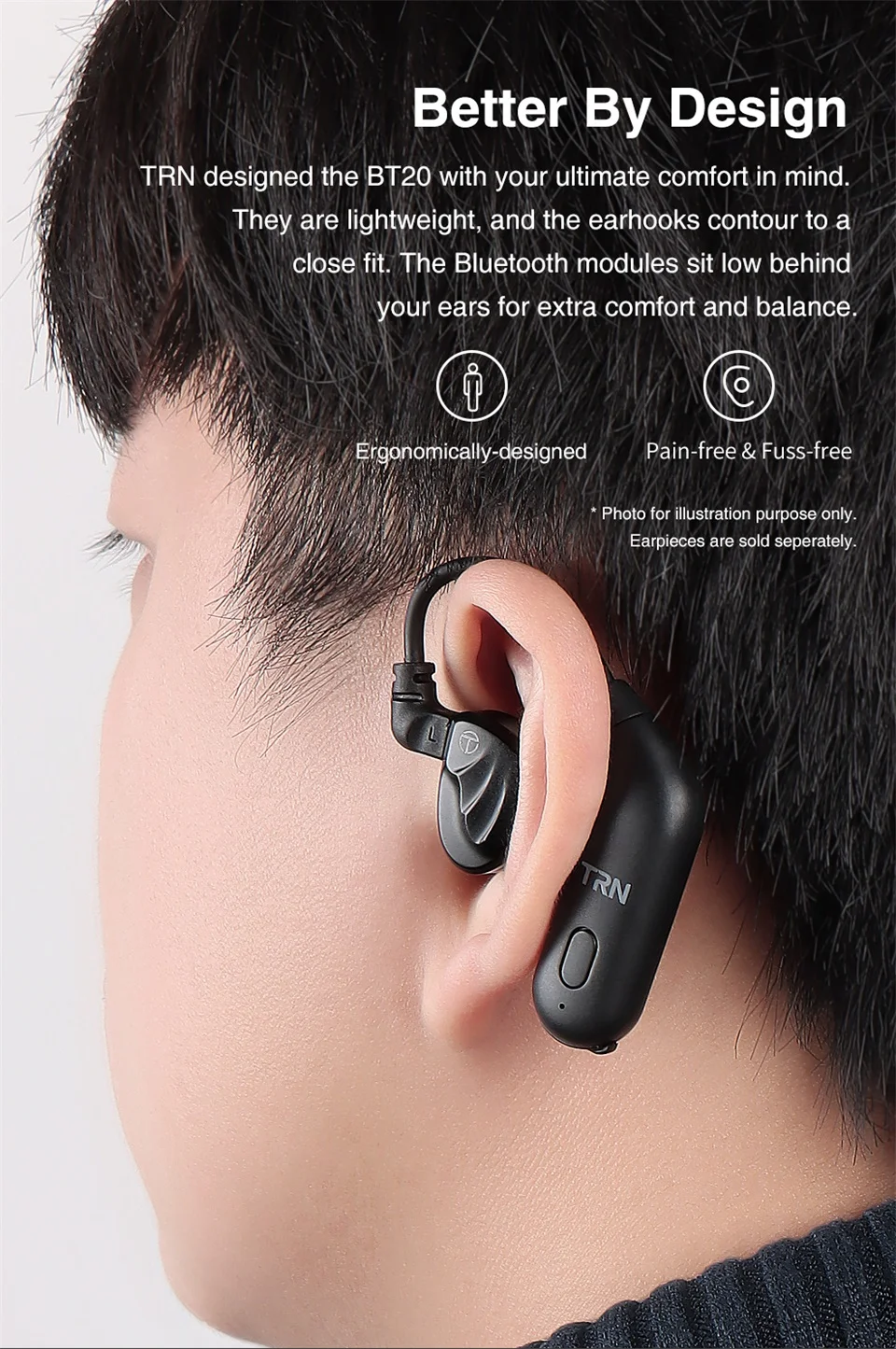 best noise cancelling earbuds TRN BT20 Wireless Bluetooth-compatible 5.0 HIFI Earphone 2PIN/MMCX Connector Ear Hook For Revonext TRN VX Pro /TA1/v90 MT1CS2 best gaming headset wireless