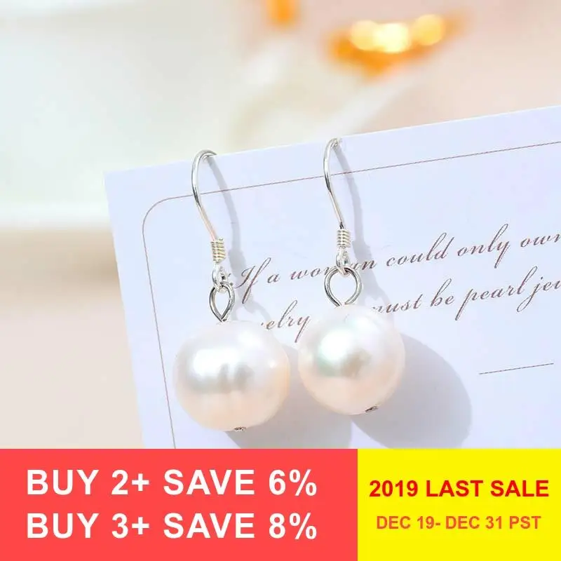 

DAIMI 12-13mm Threaded Pearl Earrings 925 Sterling Silver French Hook Earrings Elegant Drop Earrings Women Gift