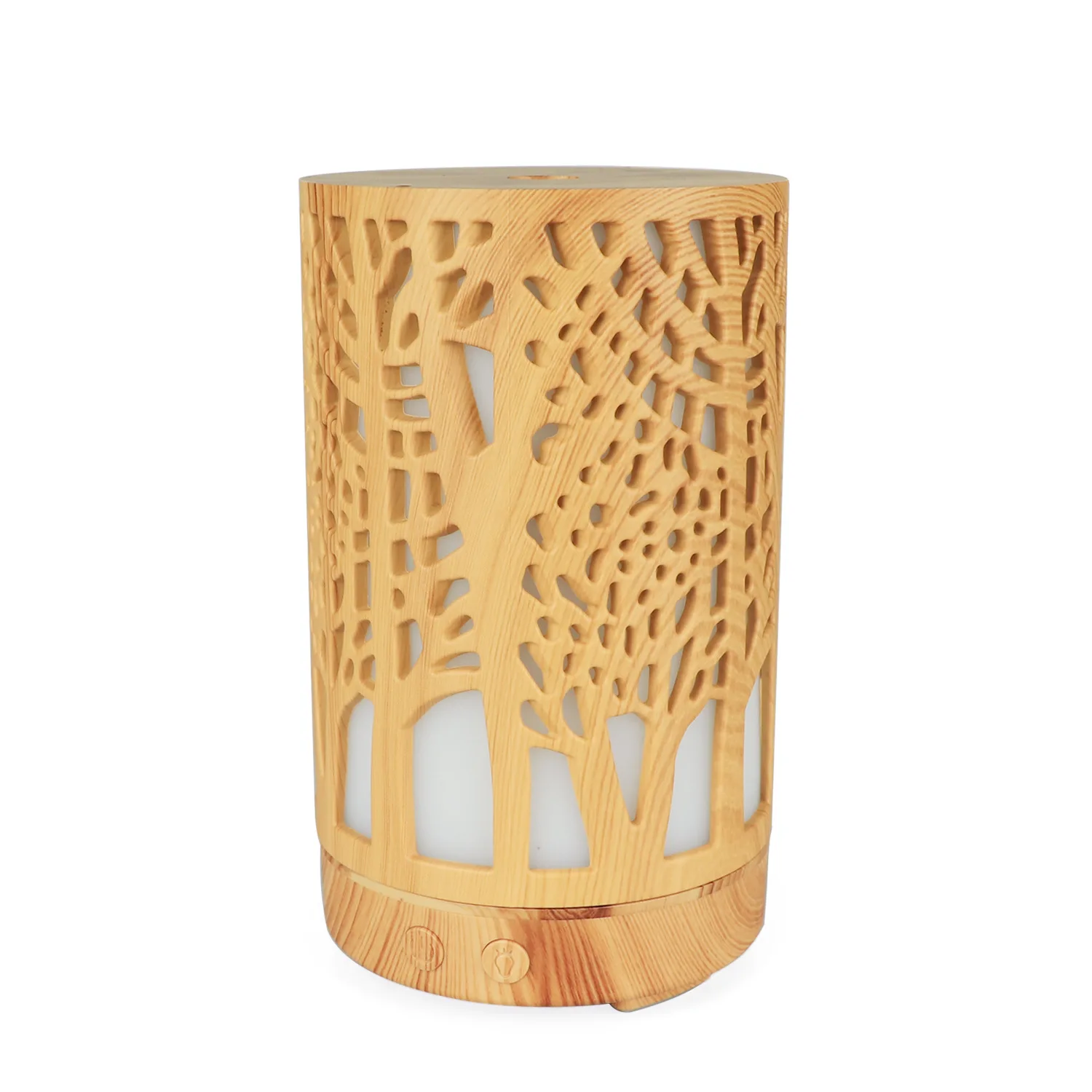 Hollow out Aroma Diffuser Cylindrical Wood Grain Air Purification Fragrance Machine Ultrasonic Colorful Ambience Light Wood Grai