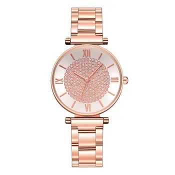 

HobbyLane Steel Watches Bracelet Luxury Quartz Ladies Rhinestone Inlaid Wristwatch for Woman