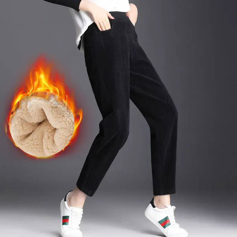 Autumn Winter Corduroy Padded Warm Pants Womens Fashion Stretch High