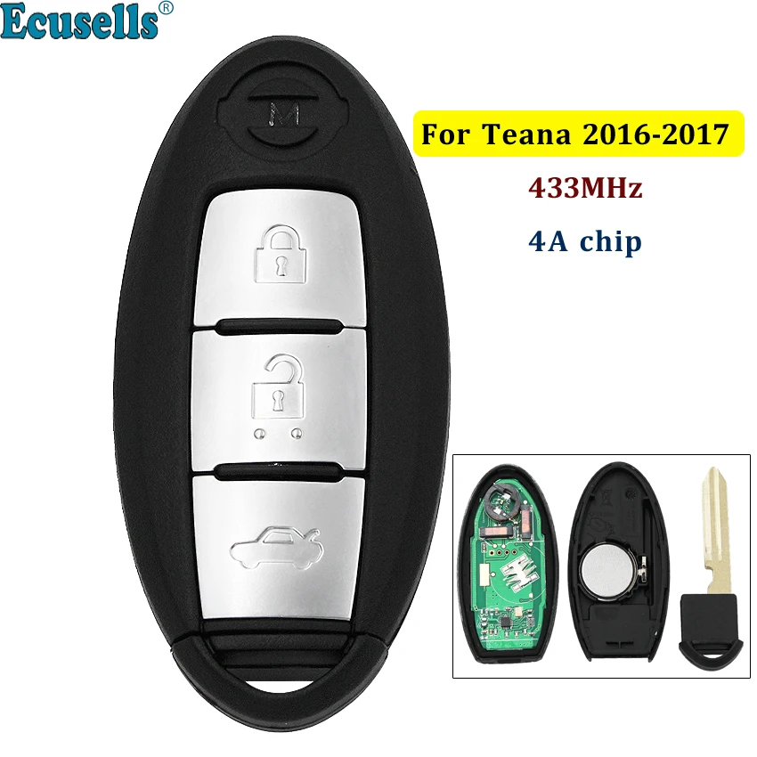 3 Buttons Keyless Entry Smart Remote Key Fob Clicker 433MHz with 4A chip for Nissan Teana 2016-2017 | Автомобили и мотоциклы
